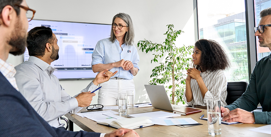 woman presenting in a meeting to stakeholders