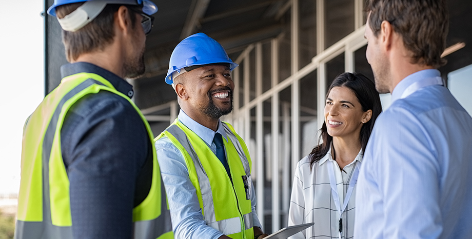 Construction workers talking