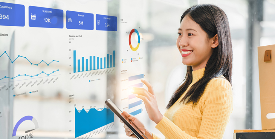 woman presenting graphs