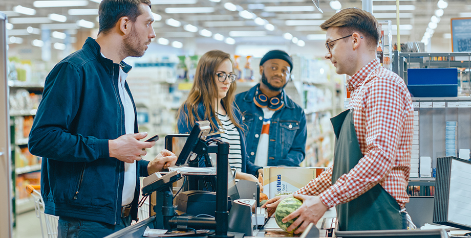 customers waiting in line at checkout