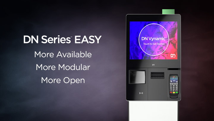 DN Series Easy self-service retail kiosk solution with more available, more modular and more open written next to it